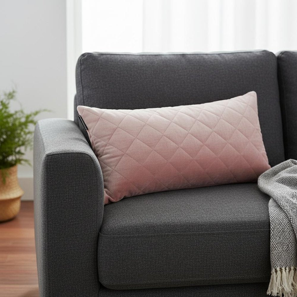 Tufted Diamond Pink Transitional Lumbar Pillow — view 9
