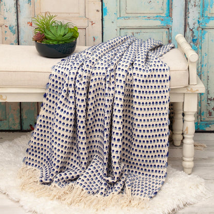 Noble Blue and Biege  Striped Handloomed Throw Blanket