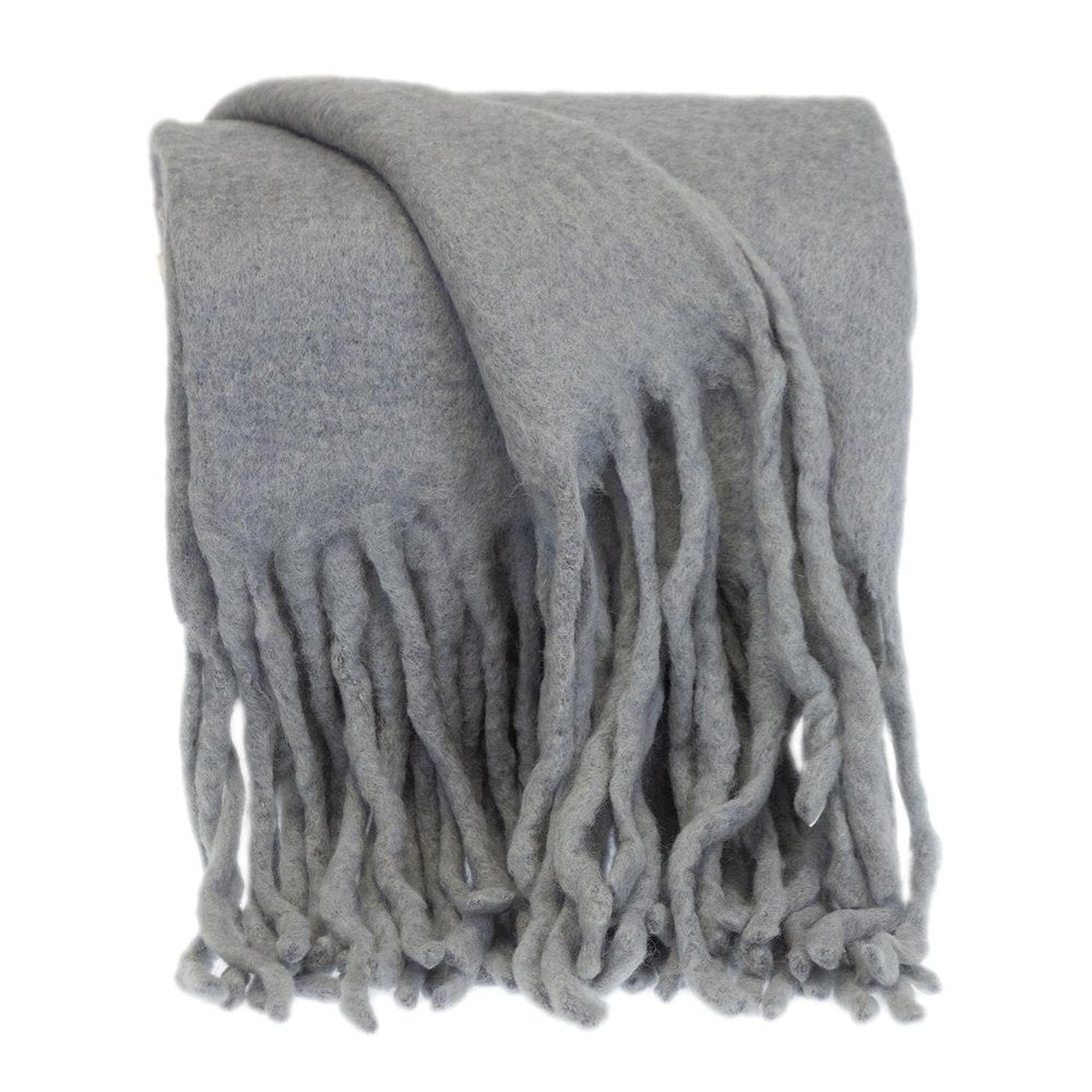 Gray Knitted Acrylic Solid Color Reversable Throw HomeRoots
