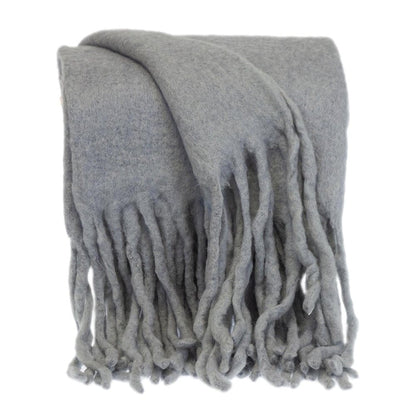 Gray Knitted Acrylic Solid Color Reversable Throw HomeRoots