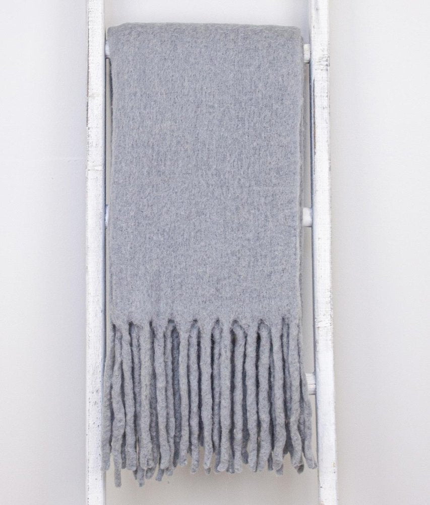 Gray Knitted Acrylic Solid Color Reversable Throw HomeRoots