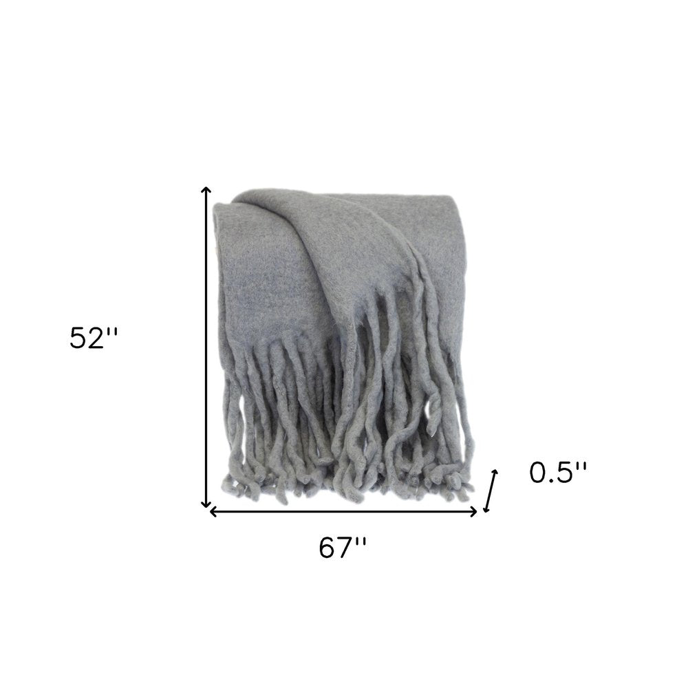 Gray Knitted Acrylic Solid Color Reversable Throw HomeRoots