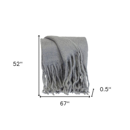 Gray Knitted Acrylic Solid Color Reversable Throw HomeRoots