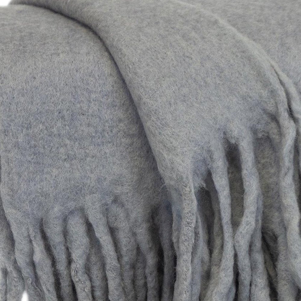 Gray Knitted Acrylic Solid Color Reversable Throw HomeRoots