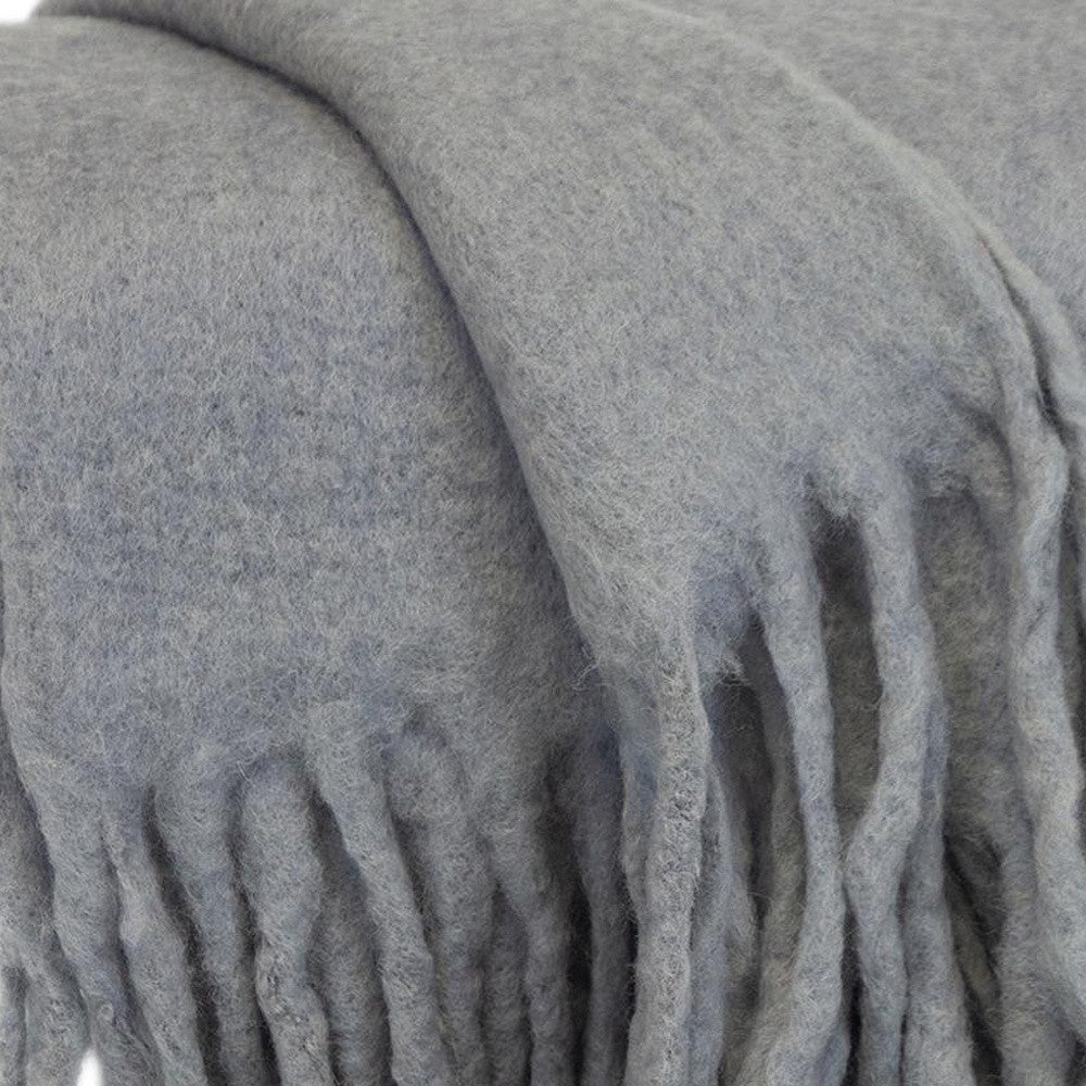 Gray Knitted Acrylic Solid Color Reversable Throw