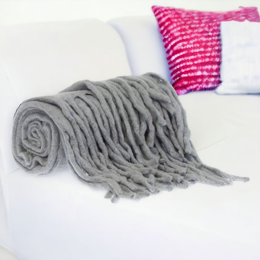 Gray Knitted Acrylic Solid Color Reversable Throw HomeRoots