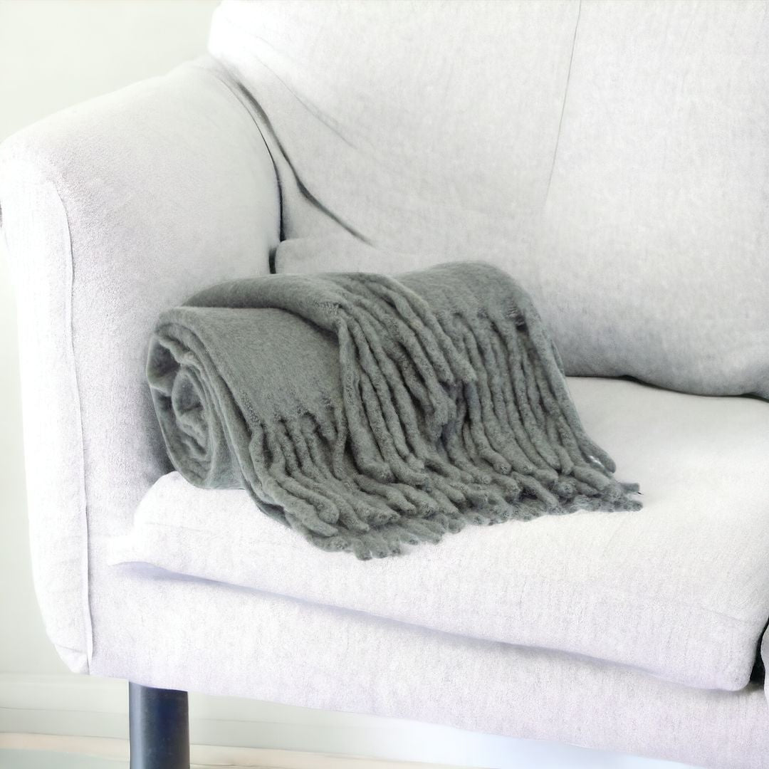 Super Soft Gray Soft Solid Color Handloomed Throw Blanket