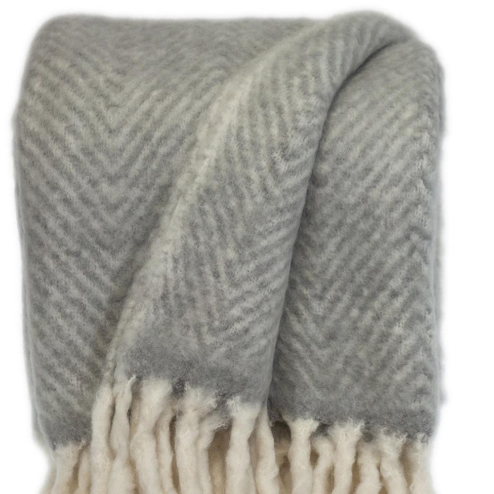 Gray And White Knitted Acrylic Abstract Reversable Throw