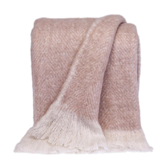 Supreme Soft Pink and White Herringbone Handloomed Throw Blanket HomeRoots