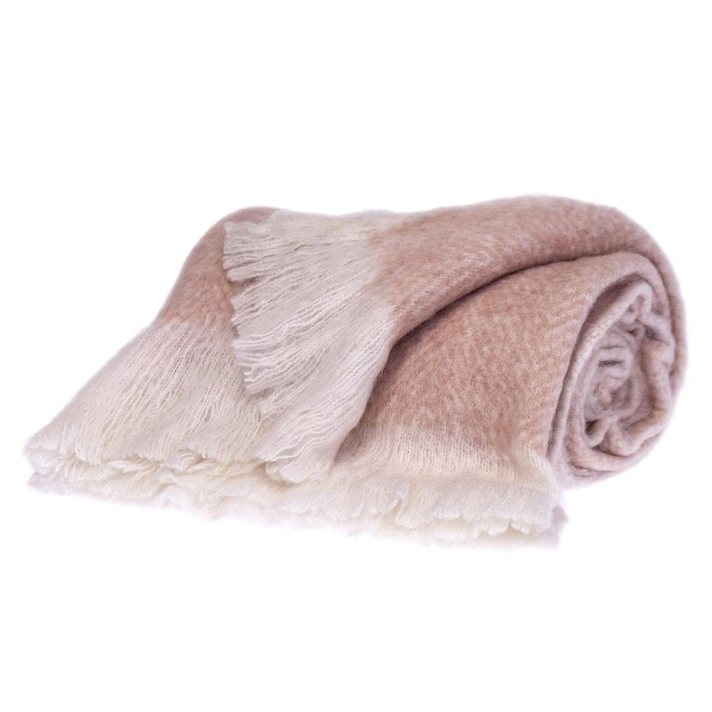 Supreme Soft Pink and White Herringbone Handloomed Throw Blanket HomeRoots