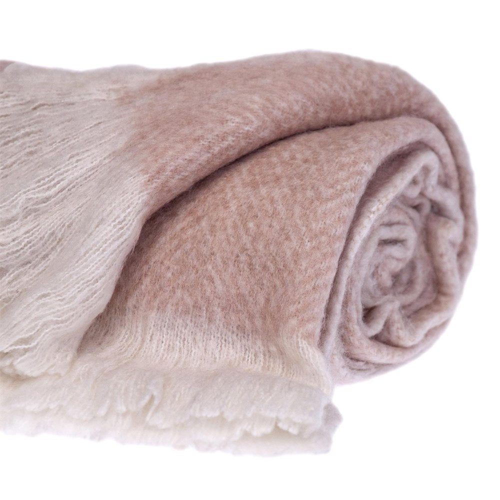 Supreme Soft Pink and White Herringbone Handloomed Throw Blanket HomeRoots
