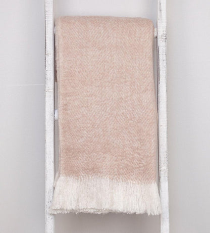 Supreme Soft Pink and White Herringbone Handloomed Throw Blanket HomeRoots