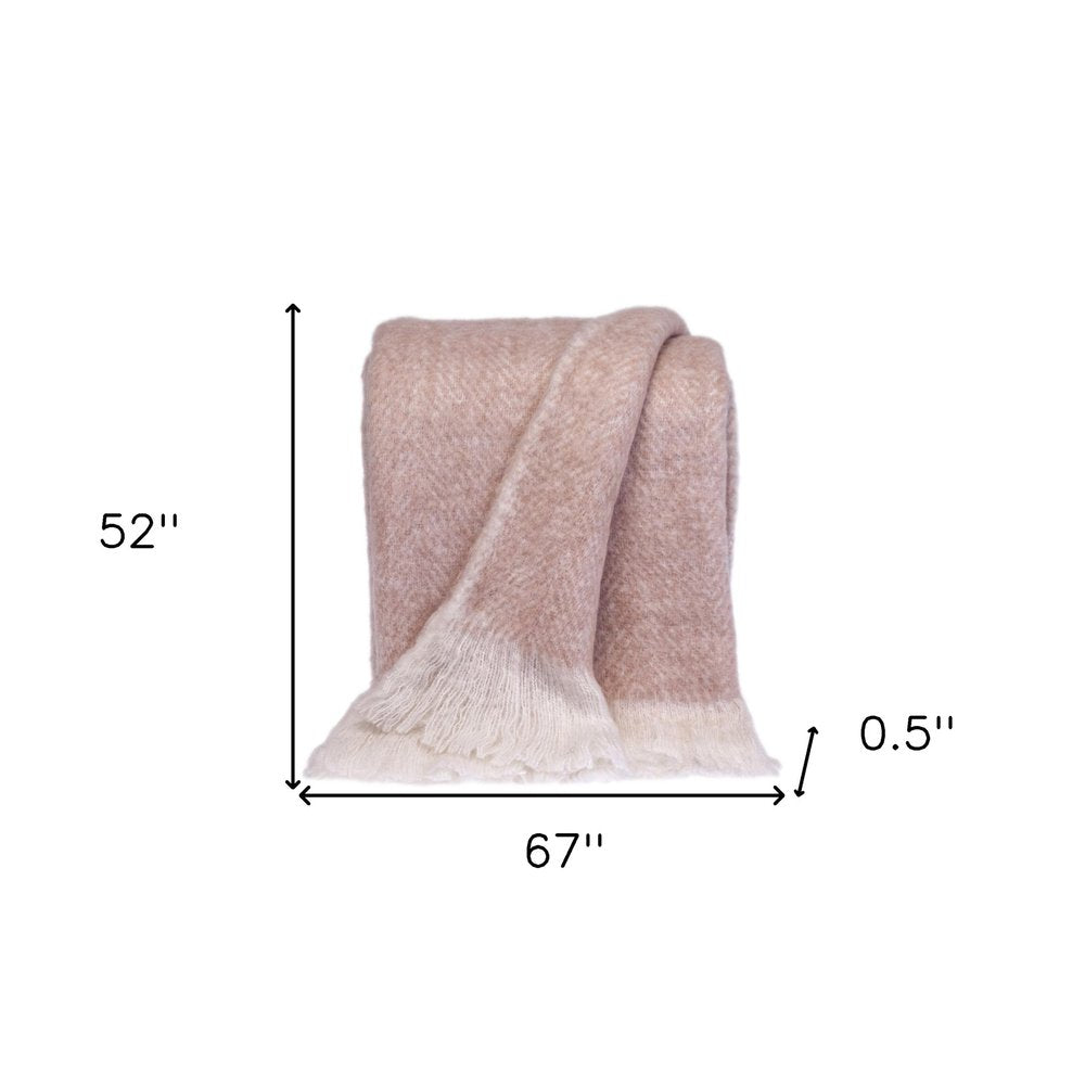 Supreme Soft Pink and White Herringbone Handloomed Throw Blanket HomeRoots