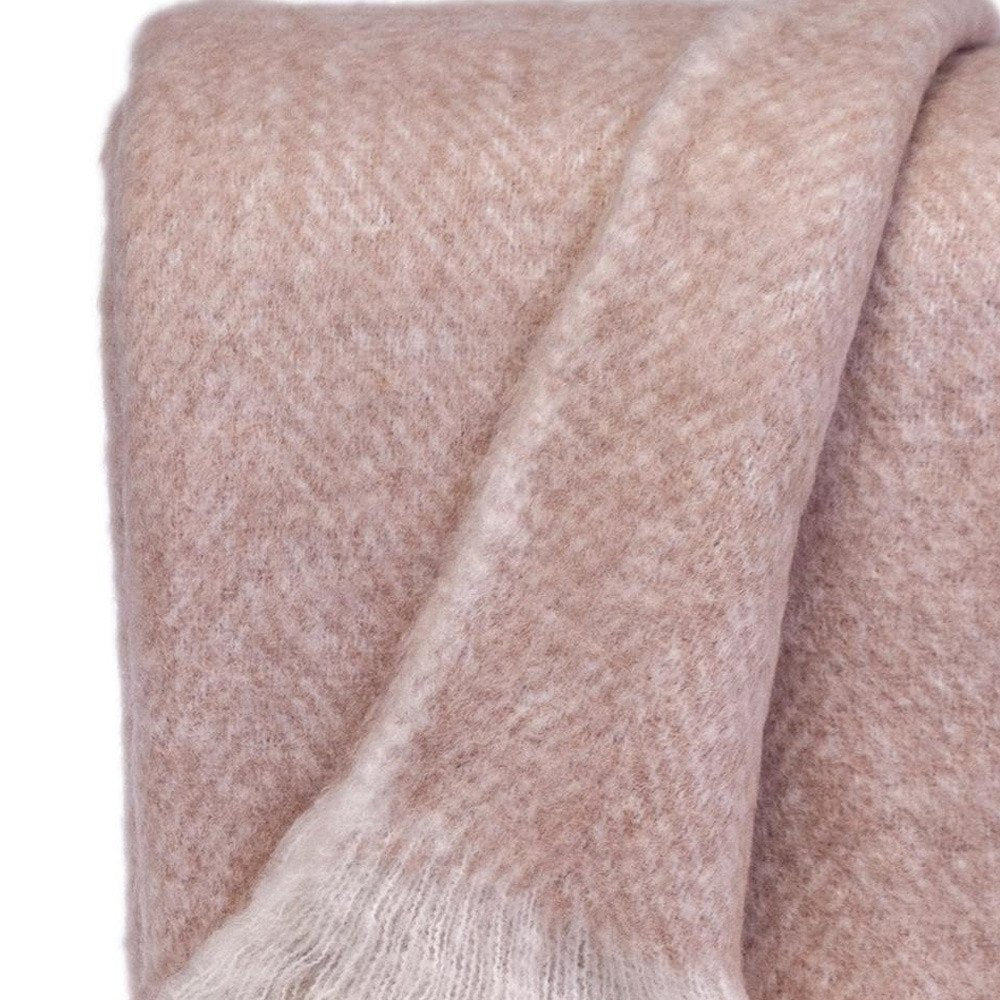 Supreme Soft Pink and White Herringbone Handloomed Throw Blanket HomeRoots