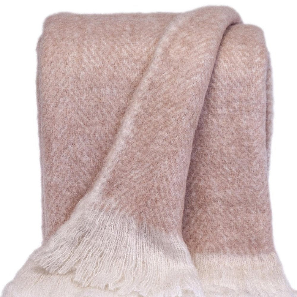 Supreme Soft Pink and White Herringbone Handloomed Throw Blanket HomeRoots
