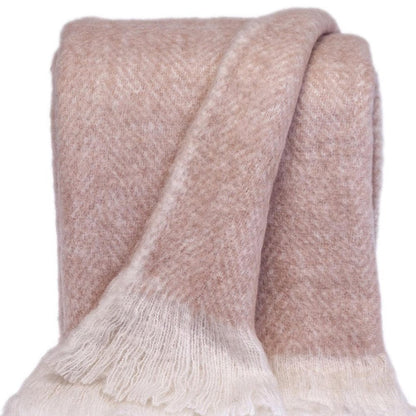 Supreme Soft Pink and White Herringbone Handloomed Throw Blanket HomeRoots
