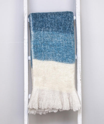 Premier Aqua and Ivory Ombre Handloomed Throw Blanket