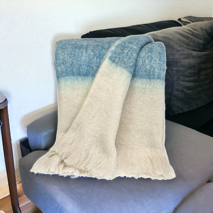 Premier Aqua and Ivory Ombre Handloomed Throw Blanket