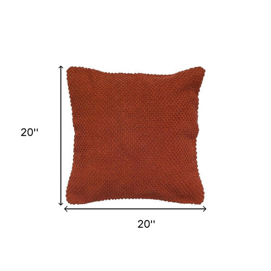 20" Burnt Orange Cotton Throw Pillow with Nubby Texture