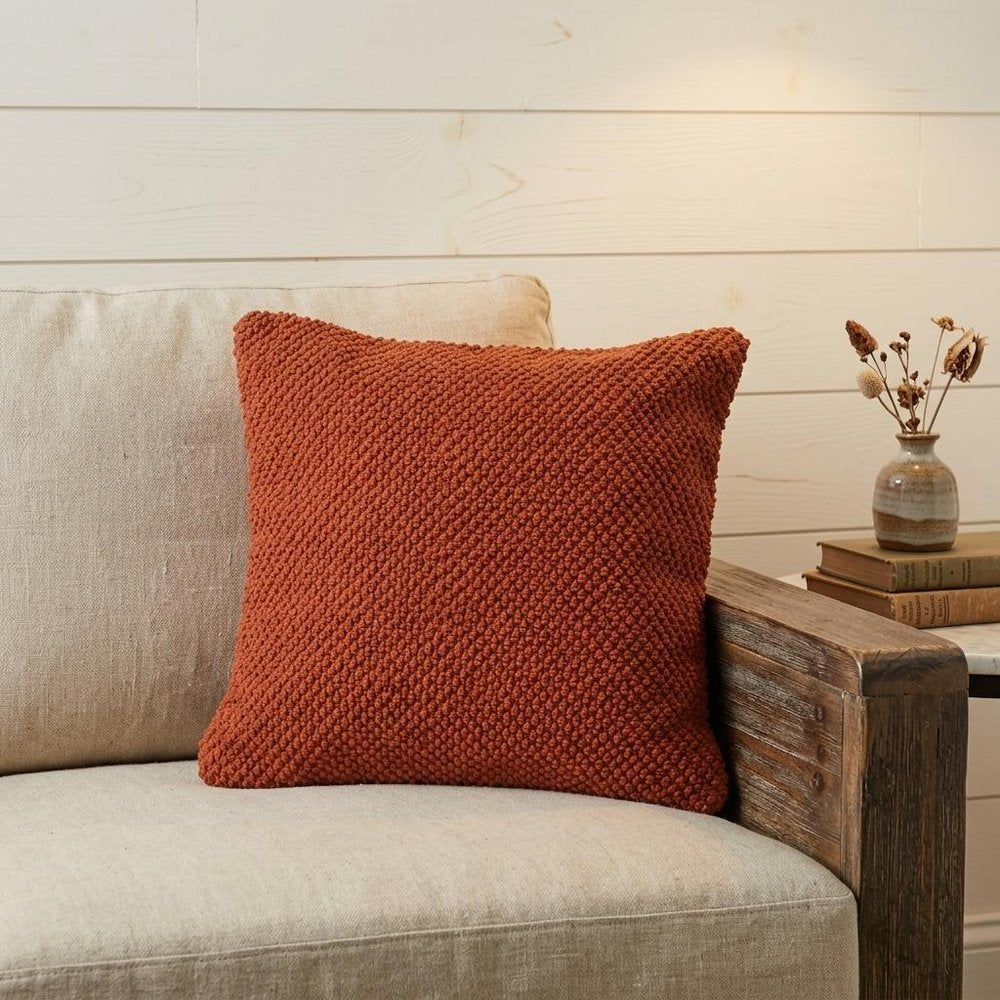 20" Burnt Orange Cotton Throw Pillow with Nubby Texture — view 5