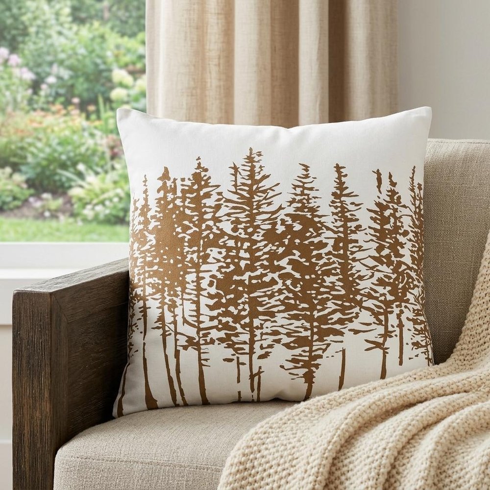 18" Brown and Ivory Forest Cotton Throw Pillow — view 5