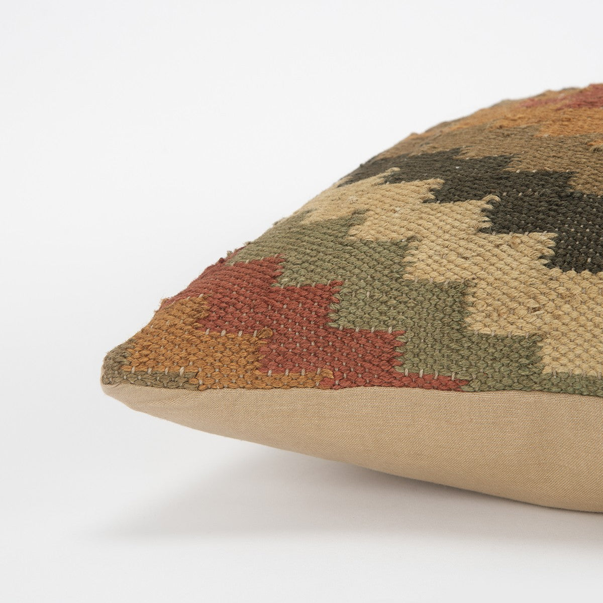 18" Brown and Green Geometric Jute Wool Blend Throw Pillow FurniFindUSA