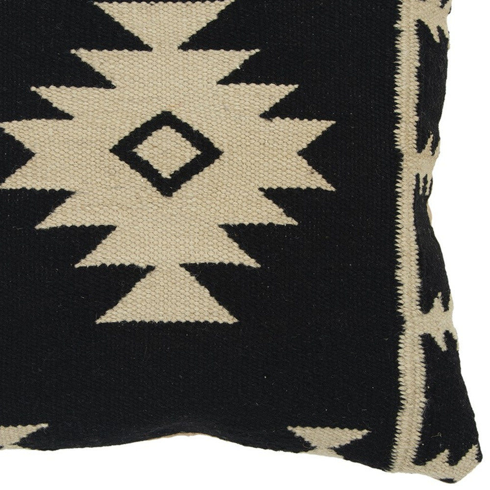18" Beige and Black Cotton Throw Pillow FurniFindUSA