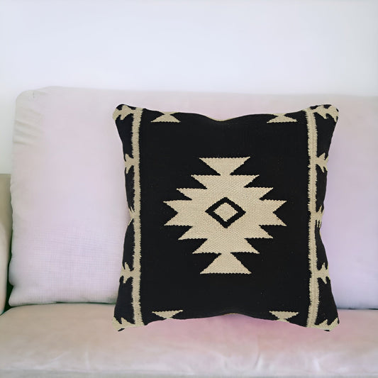 18" Beige and Black Cotton Throw Pillow FurniFindUSA
