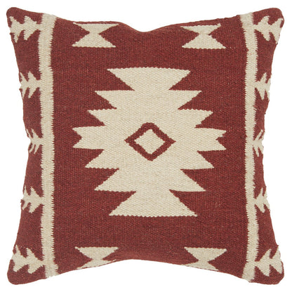 18" Red and Beige Cotton Throw Pillow FurniFindUSA