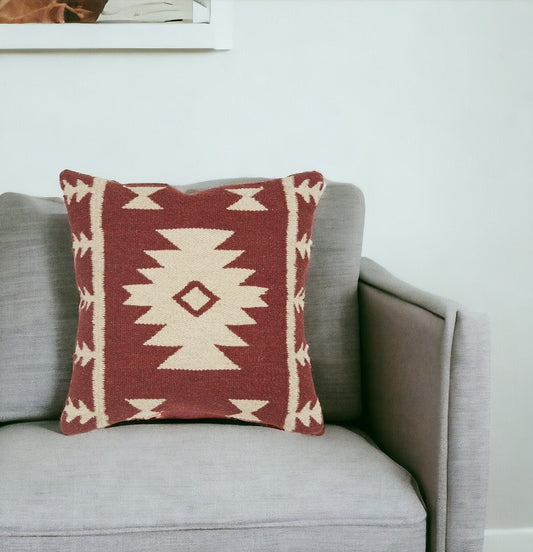 18" Red and Beige Cotton Throw Pillow FurniFindUSA