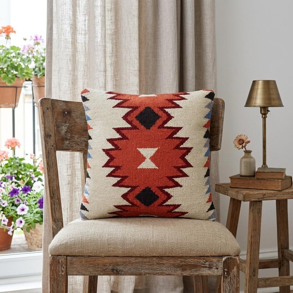 18" Orange and Ivory Cotton Throw Pillow — view 5