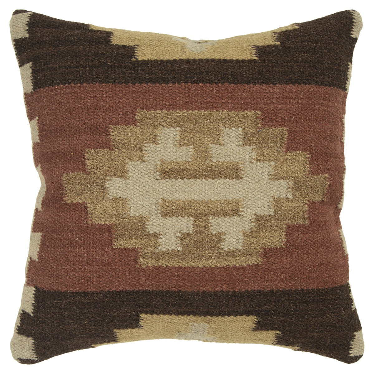 18" Brown and Beige Geometric Jute Wool Blend Throw Pillow FurniFindUSA