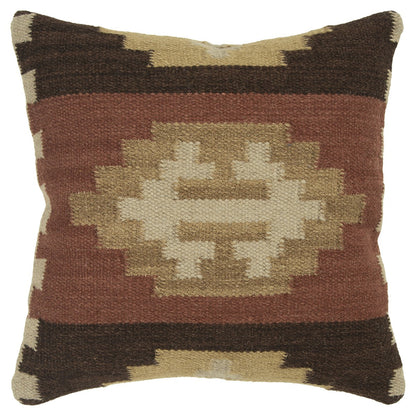 18" Brown and Beige Geometric Jute Wool Blend Throw Pillow FurniFindUSA