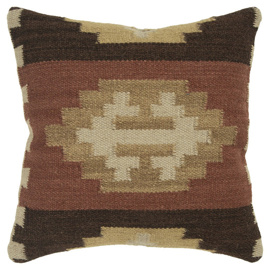18" Brown and Beige Geometric Jute Wool Blend Throw Pillow FurniFindUSA