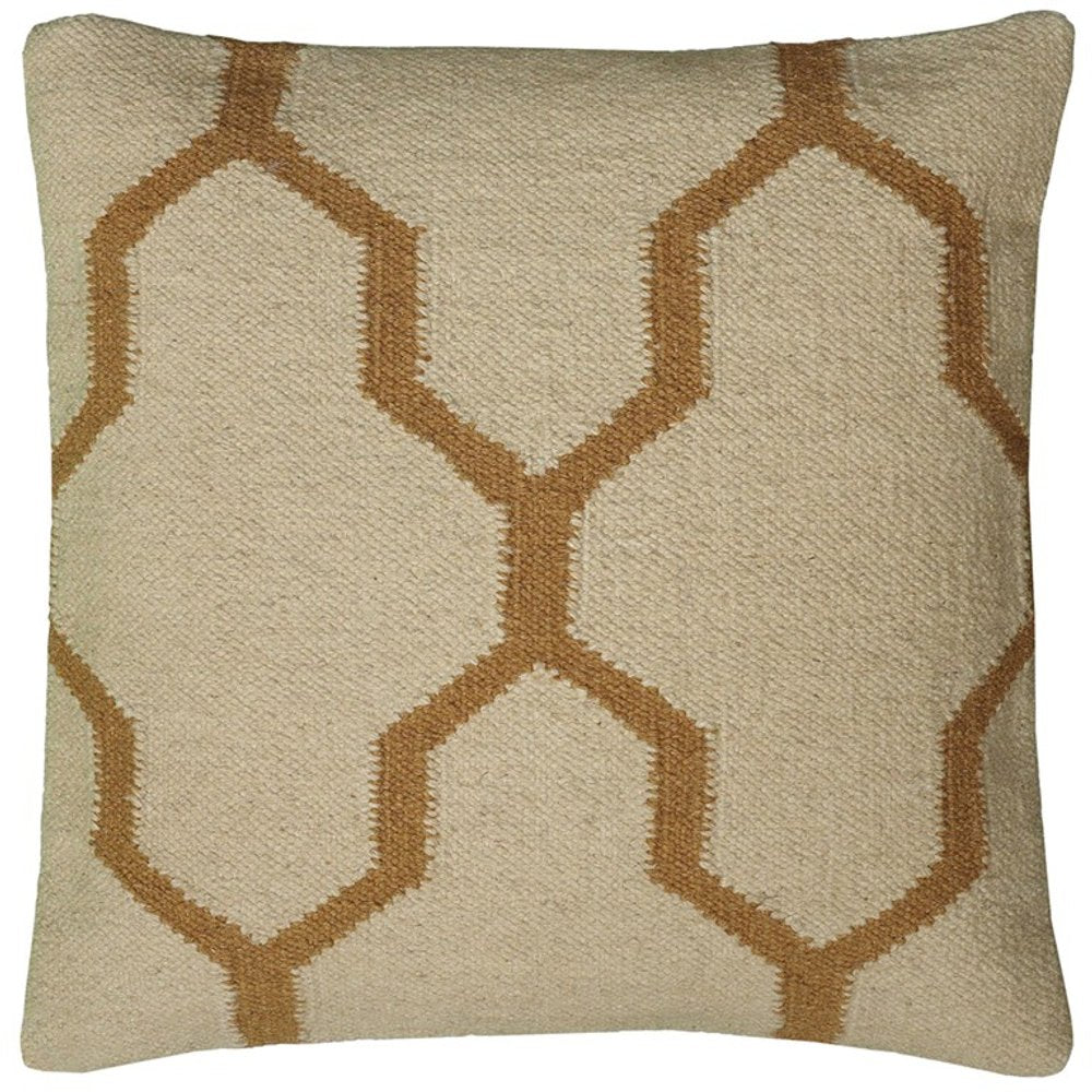 18" Natural And Gold Quatrefoil Cotton Throw Pillow — view 1