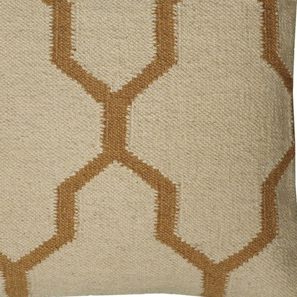 18" Natural And Gold Quatrefoil Cotton Throw Pillow — view 3