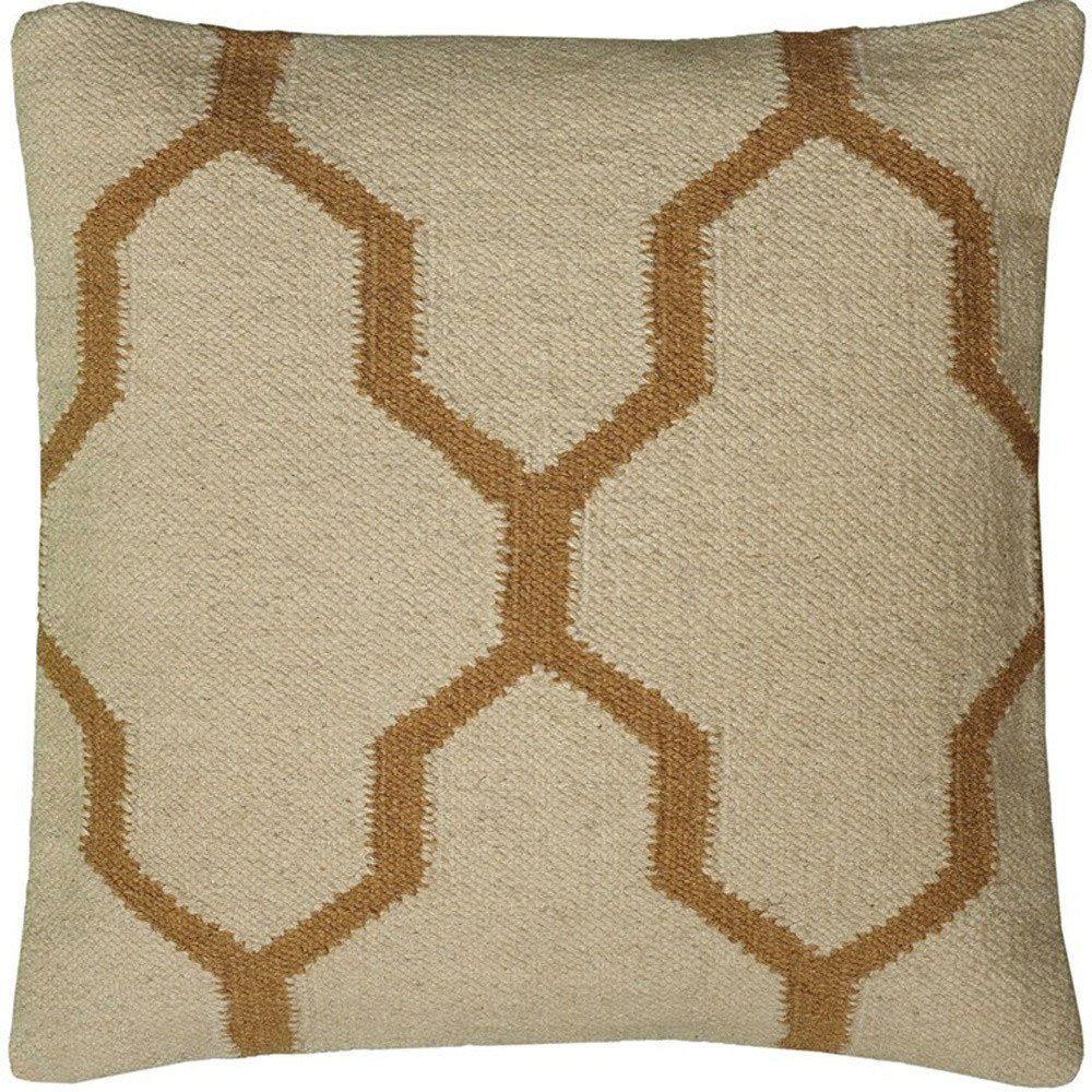 18" Natural And Gold Quatrefoil Cotton Throw Pillow — view 4