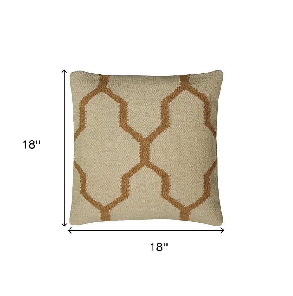 18" Natural And Gold Quatrefoil Cotton Throw Pillow — view 2