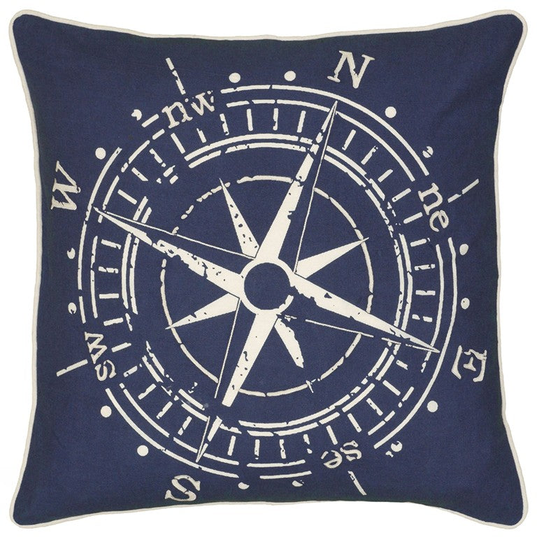 18" Navy and White Nautical Compass Throw Pillow FurniFindUSA