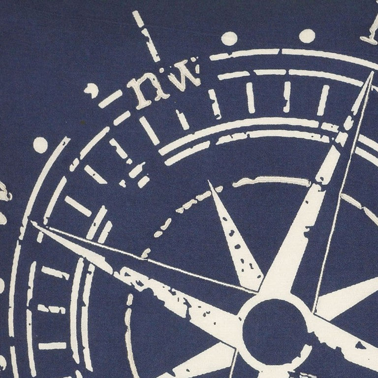 18" Navy and White Nautical Compass Throw Pillow FurniFindUSA
