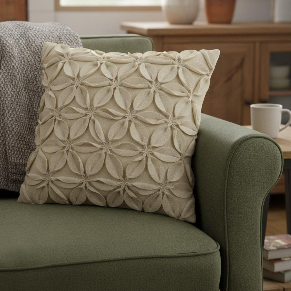 Cream Pinwheel Floral Petal Down Filled Throw Pillow — view 9
