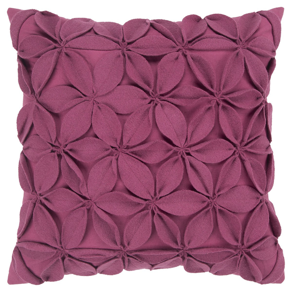 18" Magenta Floral Wool Blend Throw Pillow With Applique FurniFindUSA