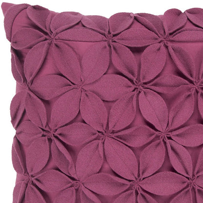 18" Magenta Floral Wool Blend Throw Pillow With Applique FurniFindUSA