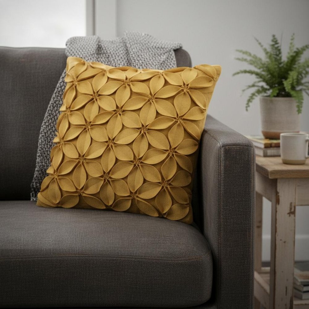 Yellow  Pinwheel Floral Petal Down Throw Pillow HomeRoots