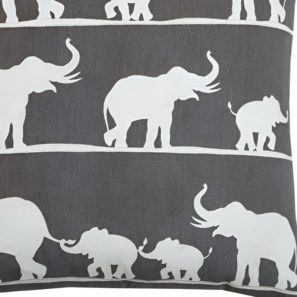20" Gray and White Elephant Cotton Throw Pillow FurniFindUSA