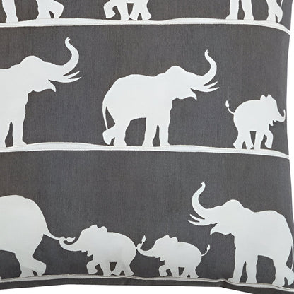 20" Gray and White Elephant Cotton Throw Pillow FurniFindUSA