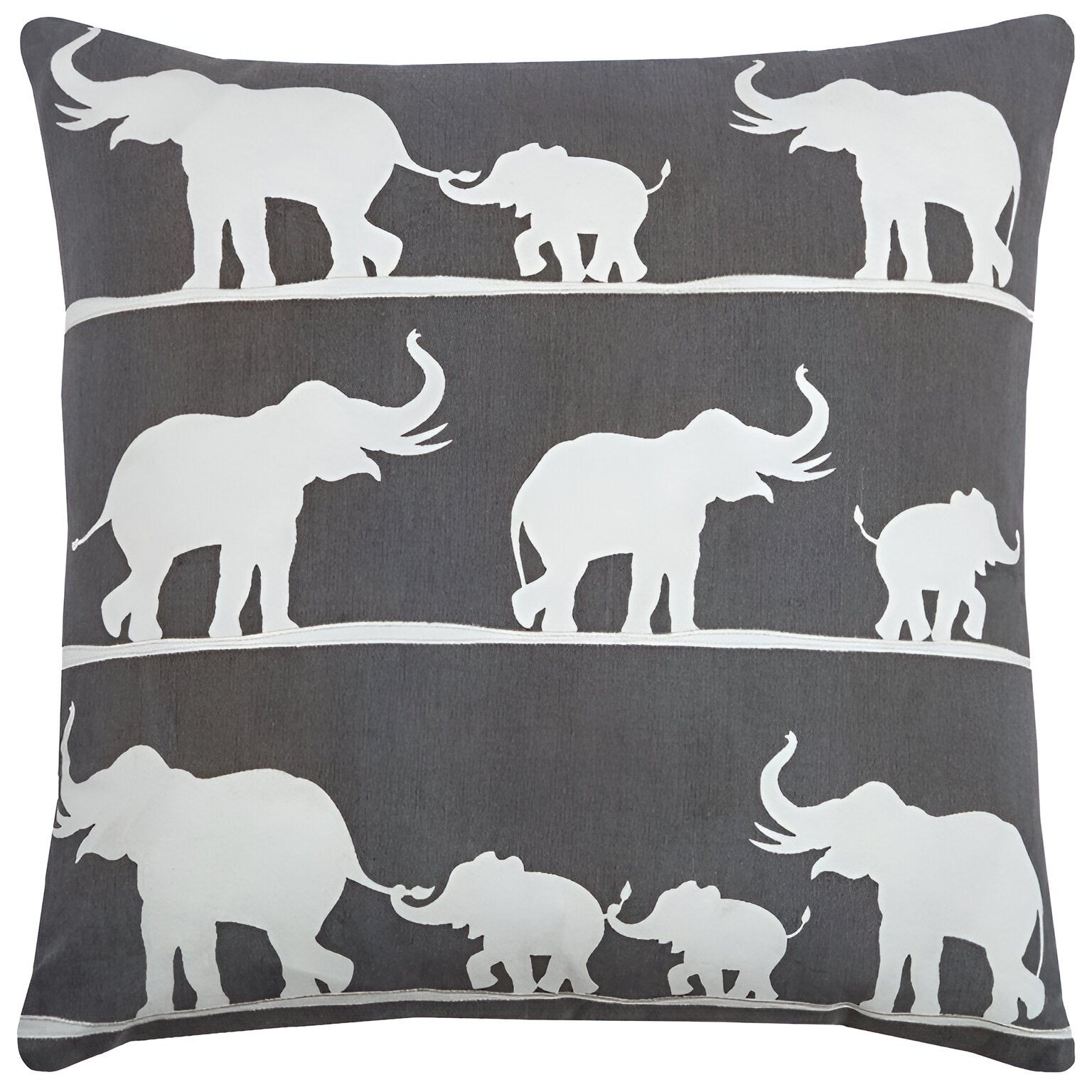 20" Gray and White Elephant Cotton Throw Pillow FurniFindUSA