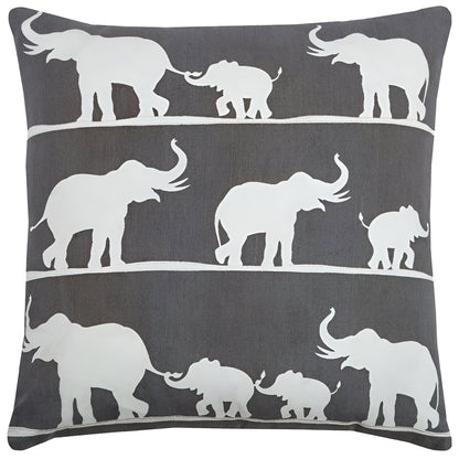 20" Gray and White Elephant Cotton Throw Pillow FurniFindUSA