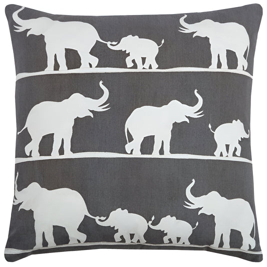 20" Gray and White Elephant Cotton Throw Pillow FurniFindUSA