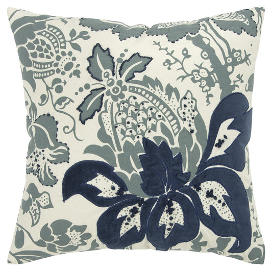 18" Blue and Ivory Cotton Throw Pillow 6.25" (L) x 18.0" (W) x 18.0" (H) FurniFindUSA